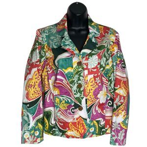 Coldwater Creek Jacket Womens L Petite Floral Artsy Y2K Vibrant Blazer Pockets